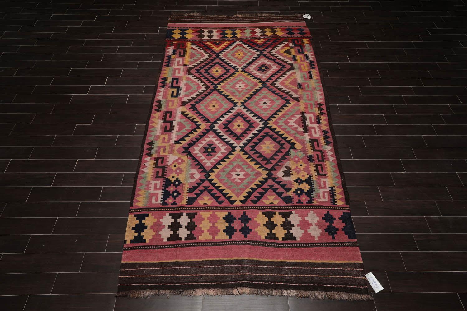 6'2"x12' Rose Vintage Hand Woven 100% Wool Southwestern Turkish Kilim Oriental Area Rug