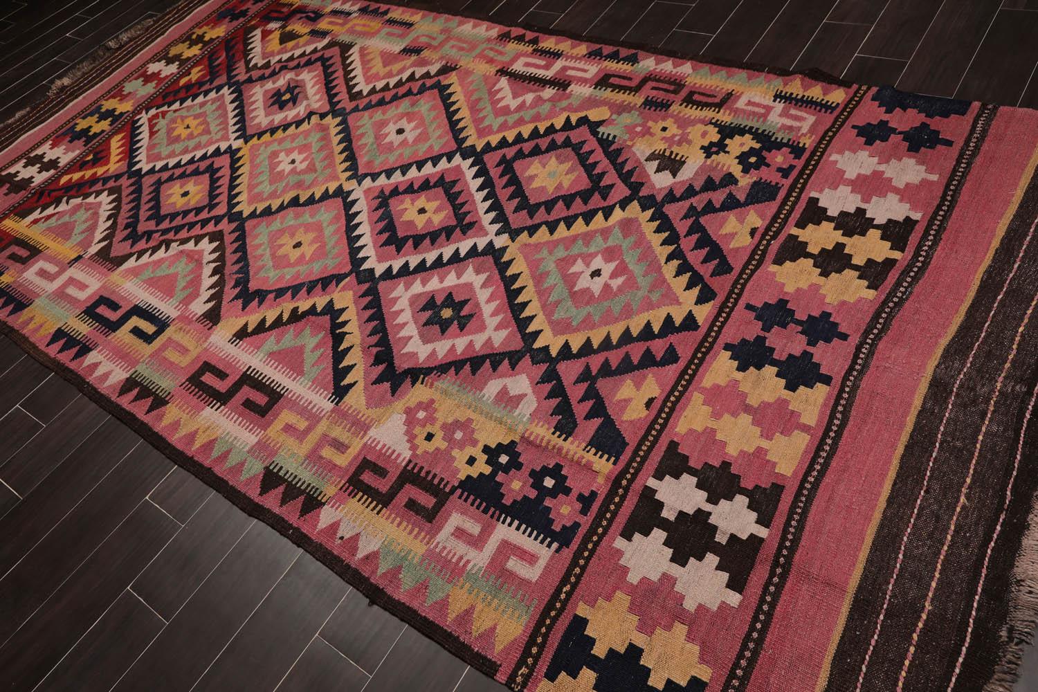 6'2"x12' Rose Vintage Hand Woven 100% Wool Southwestern Turkish Kilim Oriental Area Rug