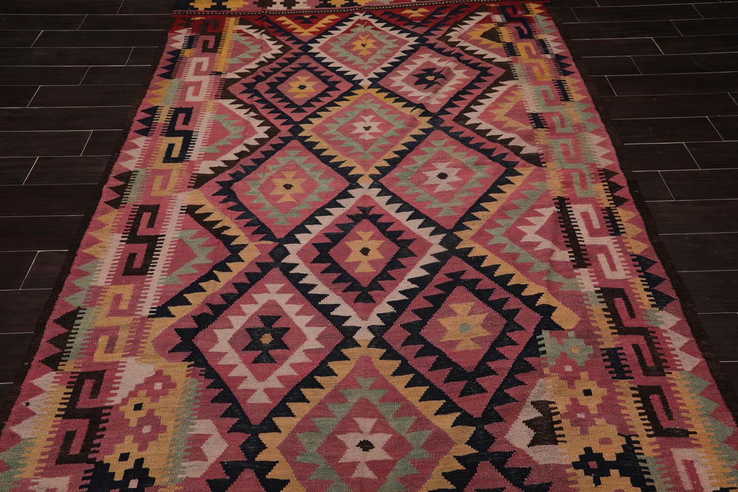 6'2"x12' Rose Vintage Hand Woven 100% Wool Southwestern Turkish Kilim Oriental Area Rug